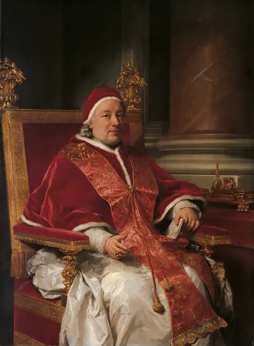 Framed Print : Portrait of Clement XIII, by Anton Raphael Mengs, 1765 about, 18th Century, oil on canvas, cm 155 x 112 - Italy, Emilia Romagna, Bologna, National Picture Gallery