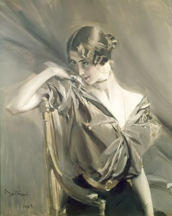 Framed Print : Portrait of Cleo de Mrode (Ritratto di Cleo de Mrode), by Giovanni Boldini, 1901, 20th Century, oil on canvas, 98 x 56 cm - Private collection. Whole artwork view