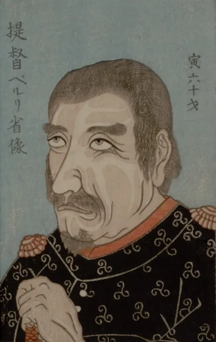 Framed Print : Portrait of Commodore Matthew Perry by Ikoku Ochibe Kago, in a Japanese hand-colored wood block print