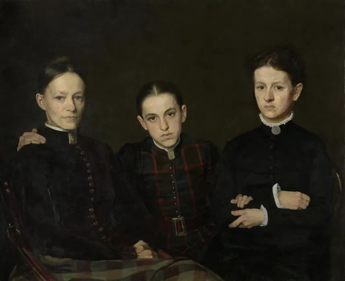 Framed Print : Portrait of Cornelia, Clara and Johanna Veth, by Jan Veth, 1885, Dutch painting, oil on canvas