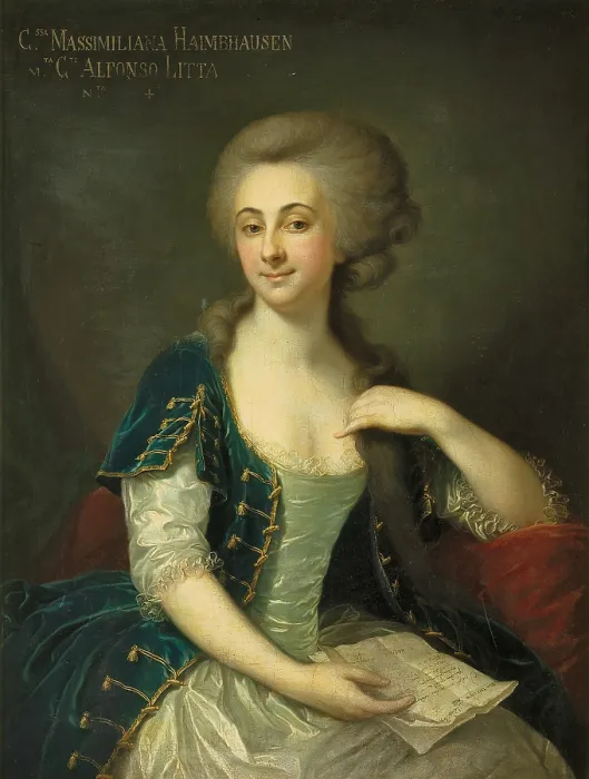 Framed Print : Portrait of Countess Litta Massimiliana born Haimhausen, by Unknown Austrian artist, 1784, 18th century, oil on canvas, 100 x 76 cm - Italy, Lombardy, Milan, Castello Sforzesco