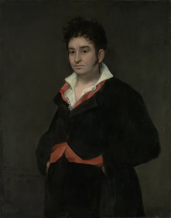 Framed Print : Portrait of Don Ramon Satue, by Francisco Goya, 1823, Spanish painting, oil on canvas. Satue, a judge in the highest court of Castile, assumed a casual pose with his collar open