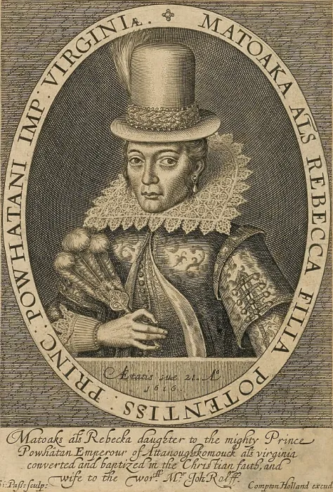 Framed Print : Portrait engraving of Pocahontas, published in John Smiths 1624 book, The General History of Virginia, New England, and the Summer Isles