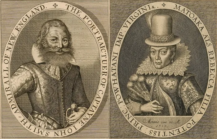 Framed Print : Portrait engravings of Captain John Smith and Pocahontas, published in John Smiths 1624 book, The General History of Virginia, New England, and the Summer Isles (BSLOC_2020_1_149) Framed Print : Portrait engravings of Captain John Smith and Pocahontas, published in John Smiths 1624 book, The General History of Virginia, New England, and the Summer Isles (BSLOC_2020_1_149)
