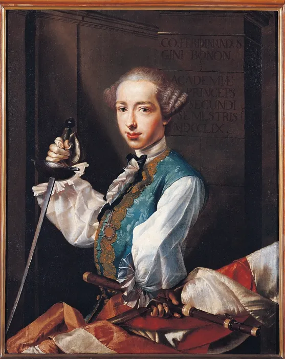 Framed Print : Portrait of Ferdinando Gini, by Luigi Crespi, 1759, 18th Century, oil on canvas, cm 96 x 77 - Italy, Emilia Romagna, Bologna, National Picture Gallery
