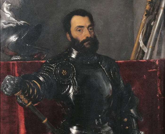 Framed Print : Portrait of Francesco Maria della Rovere, by Tiziano Vecellio known as Titian, 1536 - 1538 about, 16th Century, oil on canvas, cm 114 x 103 - Italy, Tuscany, Florence