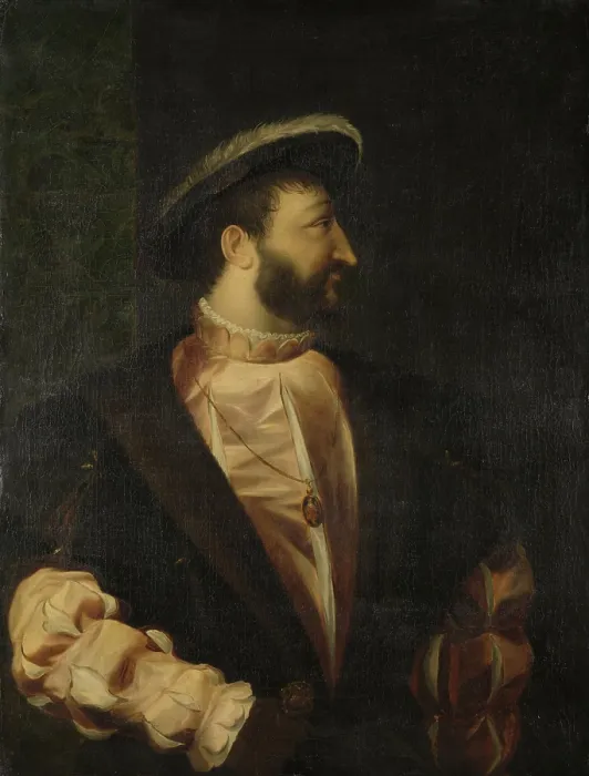 Framed Print : Portrait of Francis I, King of France, by Benjamin Wolff, 1809, German-Dutch painting, oil on canvas. Wolff's portrait is a copy after Titian (BSLOC_2016_2_247)