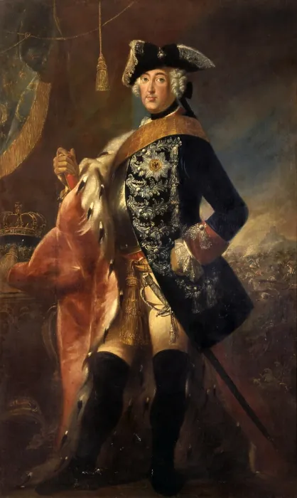 Framed Print : Portrait of Frederick II of Prussia called the Great, by Unknown German Artist, 1740, 18th Century, oil on canvas - Italy, Lombardy, Milan, Castello Sforzesco
