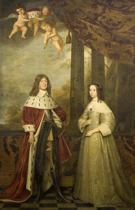 Framed Print : Portrait of Friedrich Wilhelm, Elector of Brandenburg, with his wife Louise Henrietta, Countess of Nassau, by Gerard van Honthorst, 1647, Dutch painting, oil on canvas