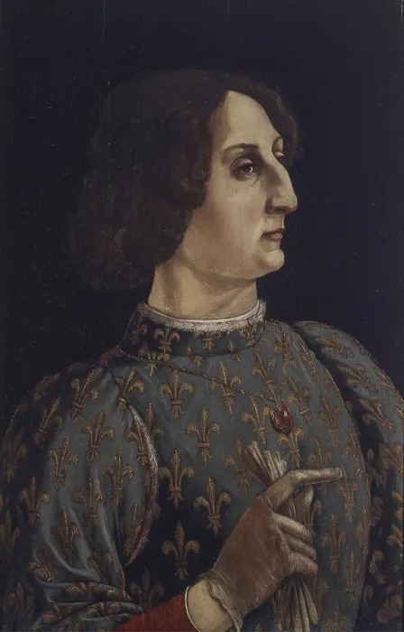 Framed Print : Portrait of Galeazzo Maria Sforza (Ritratto di Galeazzo Maria Sforza), by Antonio del Pollaiolo, 1471, 15th Century, oil on board, 65 x 42 cm - Italy, Tuscany, Florence