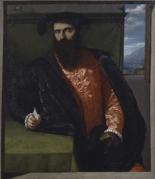 Framed Print : Portrait of a Gentleman, by Alessandro Bonvicino also known as Moretto da Brescia, 1535 - 1540, 16th Century, oil on canvas - Italy, Lombardy, Brescia