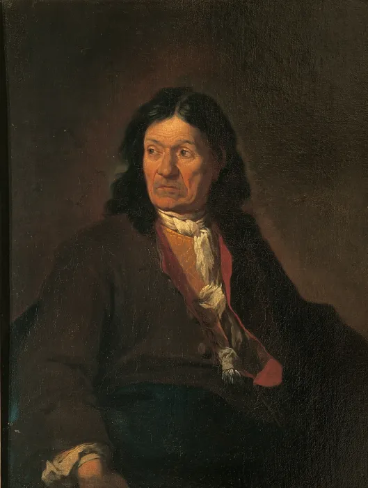 Framed Print : Portrait of Gervasio Ligari, the artists father, by Ligari Giovan Pietro, 1710, 18th Century, oil on canvas, cm 98 x 70 - Italy, Lombardy, Milan, Brera Art Gallery. Full view
