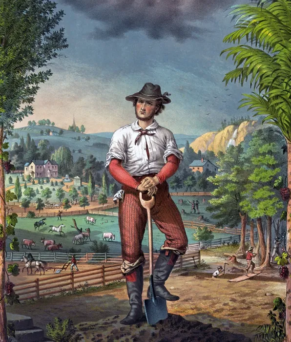 Framed Print : Portrait of a Granger. Ad promoting the National Grange of the Patrons of Husbandry, a fraternal organiztion of farmers. 1873 Framed Print : Portrait of a Granger. Ad promoting the National Grange of the Patrons of Husbandry, a fraternal organiztion of farmers. 1873