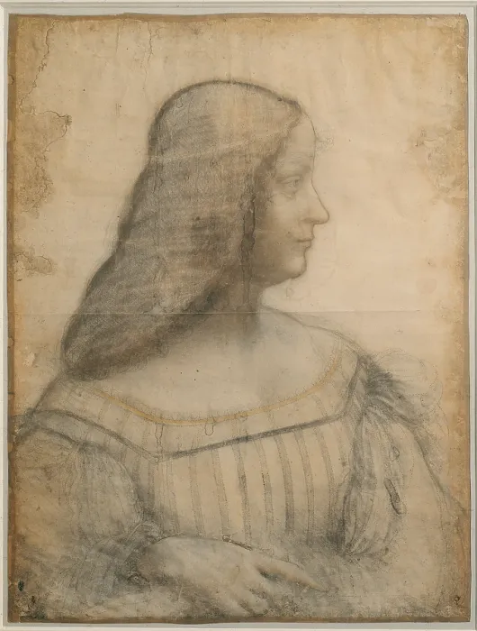 Framed Print : Portrait of Isabella dEste, by Leonardo da Vinci, 15th Century, 1500, black pencil and pastel on paper, cm 63 x 46 - France, Il de France, Paris, Muse du Louvre Framed Print : Portrait of Isabella dEste, by Leonardo da Vinci, 15th Century, 1500, black pencil and pastel on paper, cm 63 x 46 - France, Il de France, Paris, Muse du Louvre