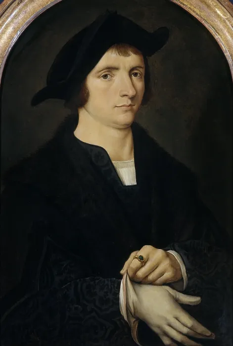 Framed Print : Portrait of Joris Vezeleer, copy of work by Jos can Cleve, c. 1518, Netherlandish oil painting
