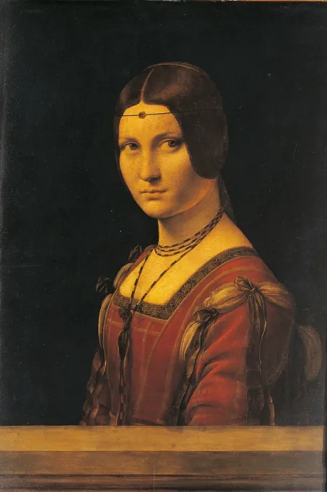 Framed Print : Portrait of a Lady (La Belle Ferronire), by Leonardo da Vinci, 1490 - 1495 about, 15th Century, oil on panel, cm 63 x 45 - France, Ile de France, Paris, Muse du Louvre. All