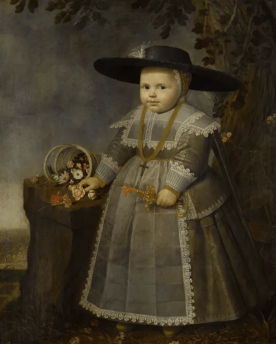 Framed Print : Portrait of a little Boy, by Willem van der Vliet, 1638, Dutch painting, oil on panel. 18 month old boy posed under a tree, holding a rattle Framed Print : Portrait of a little Boy, by Willem van der Vliet, 1638, Dutch painting, oil on panel. 18 month old boy posed under a tree, holding a rattle