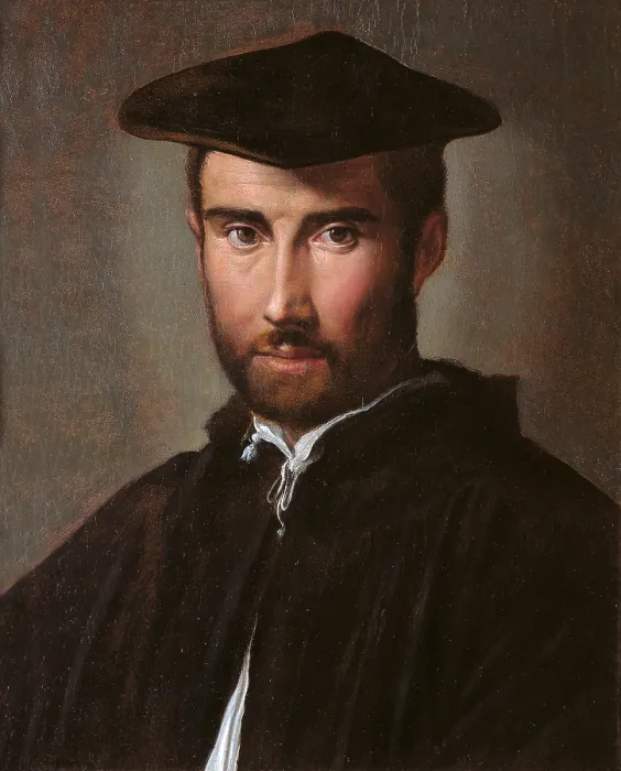 Framed Print : Portrait of a Man (Portrait of a Clergyman), by Francesco Mazzola known as Parmigianino, 1526 about, 16th Century, oil on panel, cm 52 x 42 - Italy, Lazio, Rome, Borghese Gallery