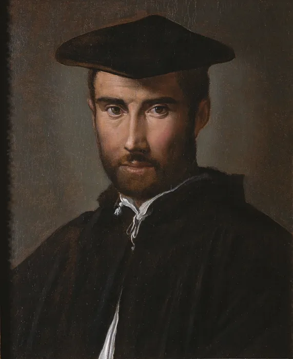 Framed Print : Portrait of a Man (Portrait of a Clergyman), by Mazzola Francesco known as Parmigianino, 16th Century, 1526 about, oil on panel, cm 52 x 42 - Italy, Lazio, Rome, Borghese Gallery