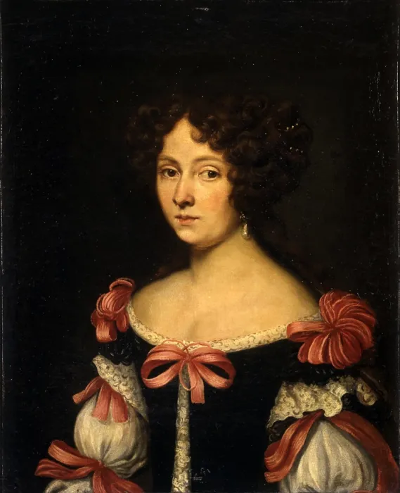 Framed Print : Portrait of the Marquise Maria Ghezzi Baldinetti, Unknown Artist close to Jacob Ferdinand Voet also known as Ferdinando of Portraits, 17th Century, oil on canvas - Italy