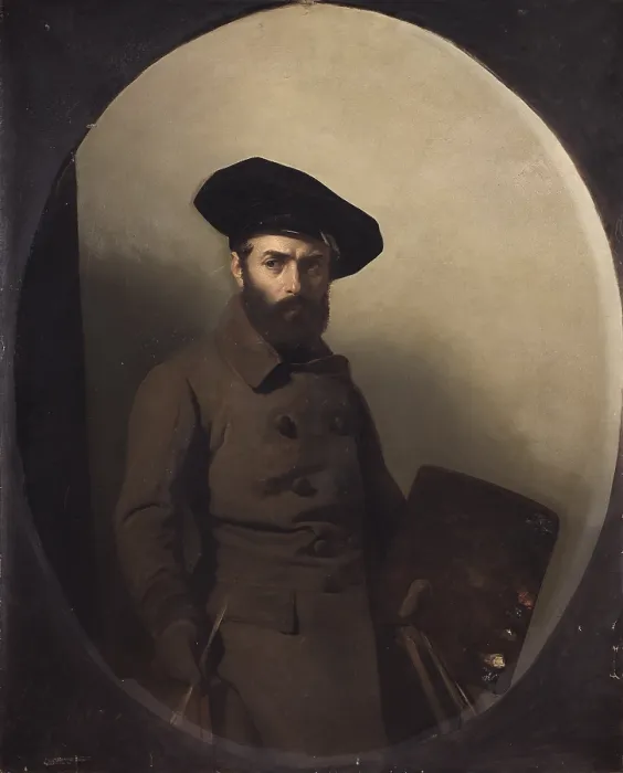 Framed Print : Portrait of the painter Carlo Bellosio, by Mauro Conconi, 1850, 19th Century, oil on canvas - Italy, Lombardy, Milan, Civic Collection of Modern Art - GAM. Whole artwork view