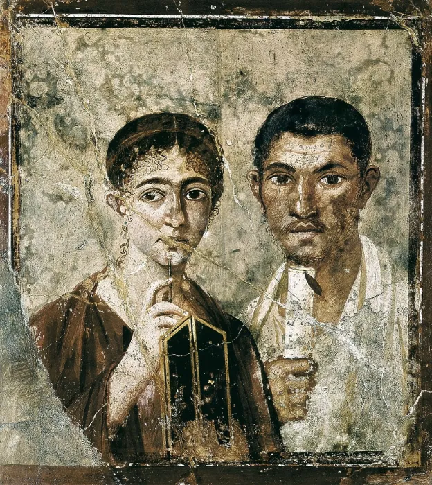 Framed Print : Portrait of Paquius Proculus and his wife. 50-75. Roman art. Early Empire. Fresco. ITALY. Naples. National Museum of Archaeology. Proc: ITALY. Pompeii. Paquio Proculo's House