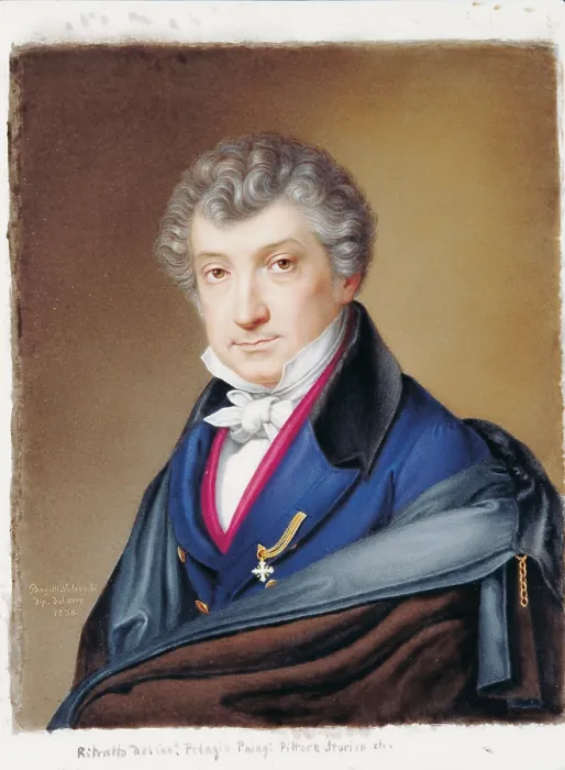 Framed Print : Portrait of Pelagio Palagi, by Pietro Bagatti Valsecchi, 1838, 19th Century, glaze on porcelain - Italy, Lombardy, Milan, Modern Art Gallery. Whole artwork view Framed Print : Portrait of Pelagio Palagi, by Pietro Bagatti Valsecchi, 1838, 19th Century, glaze on porcelain - Italy, Lombardy, Milan, Modern Art Gallery. Whole artwork view