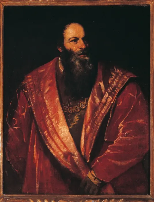 Framed Print : Portrait of Pietro Aretino, by Tiziano Vecellio known as Titian, 1545, 16th Century, oil on canvas, cm 96, 7 x 77, 6 - Italy, Tuscany, Florence, Palazzo Pitti, Palatine Gallery Framed Print : Portrait of Pietro Aretino, by Tiziano Vecellio known as Titian, 1545, 16th Century, oil on canvas, cm 96, 7 x 77, 6 - Italy, Tuscany, Florence, Palazzo Pitti, Palatine Gallery