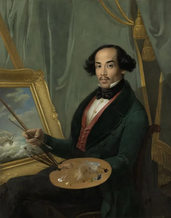 Framed Print : Portrait of Raden Syarif Bustaman Saleh, c. 1840, Javanese painting, oil on canvas. The artist was from a Javanese aristocratic family, and studied painting in the Netherlands