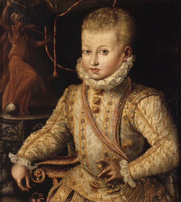 Framed Print : Portrait of Ranuccio I Farnese, by Alessandro Mazzola Bedoli, 16th Century, oil on canvas - Italy, Emilia Romagna, Parma, National Gallery. Whole artwork view