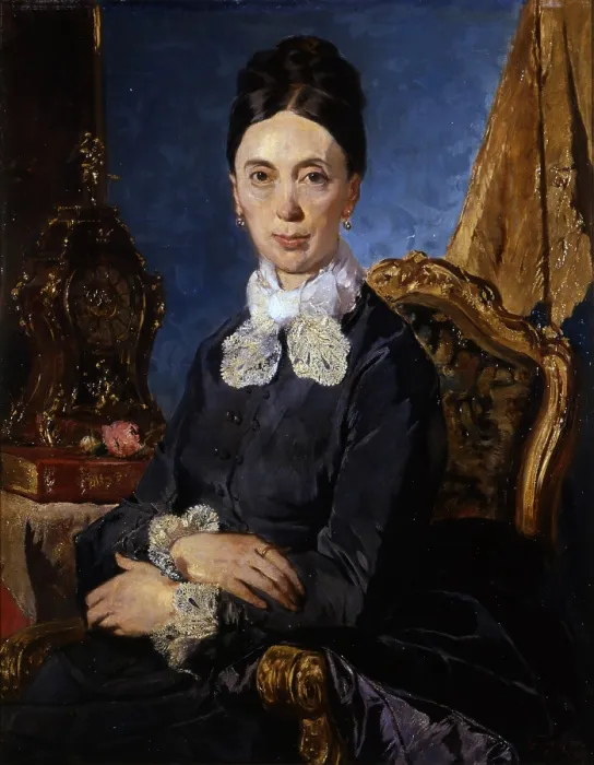Framed Print : Portrait of a Relative, by Giacomo Favretto, 1879, 19th Century, oil on canvas, 80, 3 x 61, 5 cm - Italy, Veneto, Venice, Ca Pesaro, Galleria Internazionale d'Arte Moderna