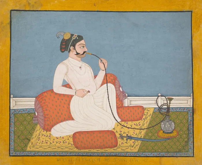 Framed Print : PORTRAIT OF THAKUR UTHAM RAM, 1750-60s, Indian painting, ink, opaque watercolor, silver on paper