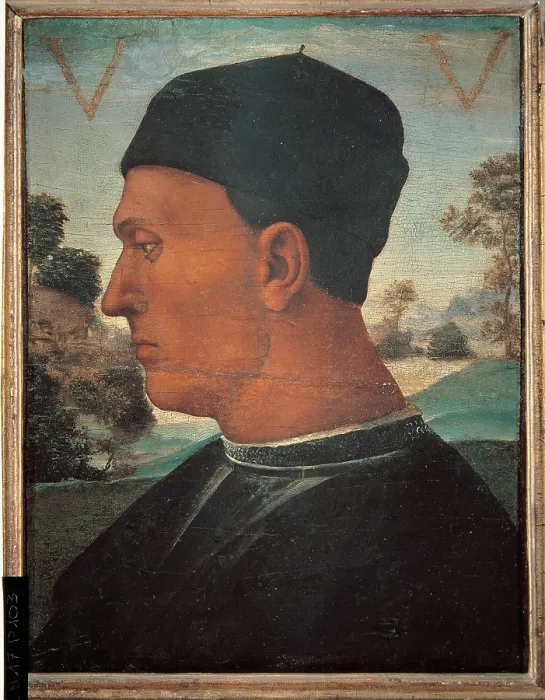Framed Print : Portrait of Vitellozzo Vitelli, by Luca Signorelli, 15th Century, oil on panel, - Italy, Tuscany, Florence, Berenson Foundation. All