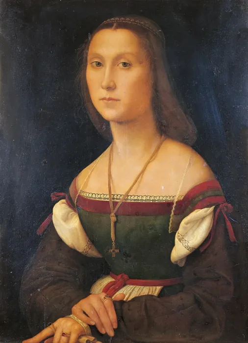 Framed Print : Portrait of a Woman (La Muta), by Raffaello Sanzio, 1507, 16th Century, oil on panel, cm 64 x 48 - Italy, Marche, Pesaro Urbino, Urbino, Marche National Gallery