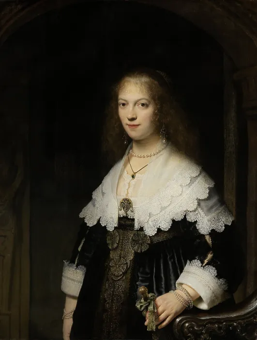 Framed Print : Portrait of a Woman, Possibly Maria Trip, by Rembrandt van Rijn, 1639, Dutch painting, oil on panel