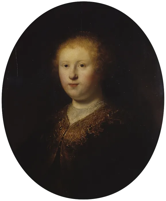 Framed Print : Portrait of a Young Girl (Portret van een Jong Meisje), by Rembrandt Harmenszoon van Rijn, 1632, 17th Century, oil on oak table, 60 x 50 cm - Italy, Lombardy, Milan
