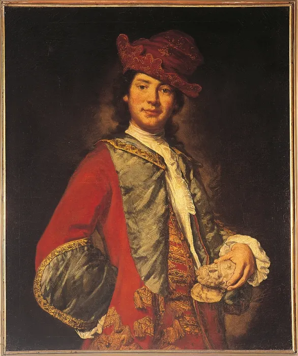 Framed Print : Portrait of a Young Man with sculpture, by Vittore Ghislandi also known as Fra Galgario, 1725, 18th Century, oil on canvas - Private collection. Whole artwork view