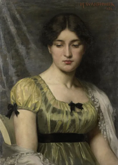 Framed Print : Portrait of a Young Woman, by Marie Wandscheer, 1886, Dutch painting, oil on canvas