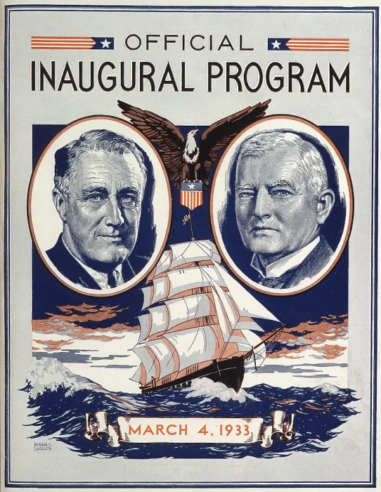 Framed Print : Portraits of Franklin Roosevelt (1882 1945) and his Vice President, John Garner (1868-1967), on the cover of the Official Inaugural Program, March 4, 1933
