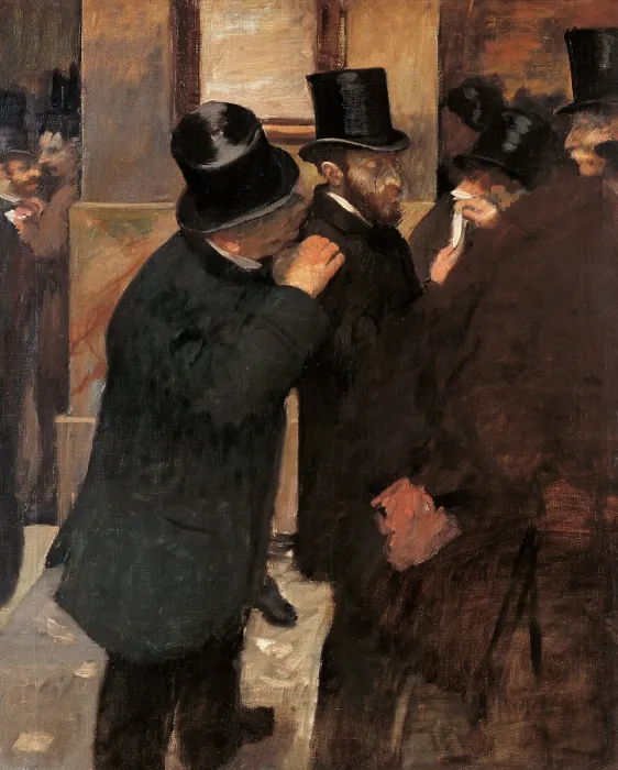 Framed Print : Portraits at the Stock Exchange, by Edgar Degas, 1878 - 1879, 19th Century, oil on canvas, 100 x 82 cm - France, Paris, Muse d'Orsay. Whole artwork view