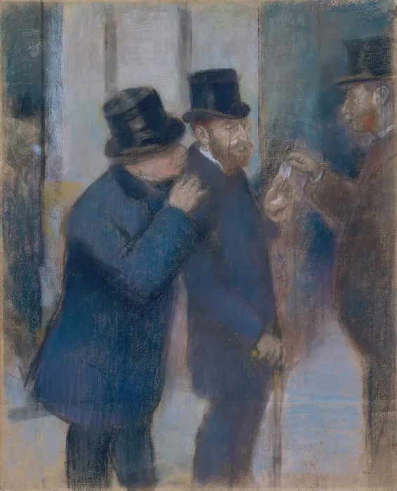 Framed Print : Portraits at the Stock Exchange, by Edgar Degas, 1879, French impressionist pastel drawing