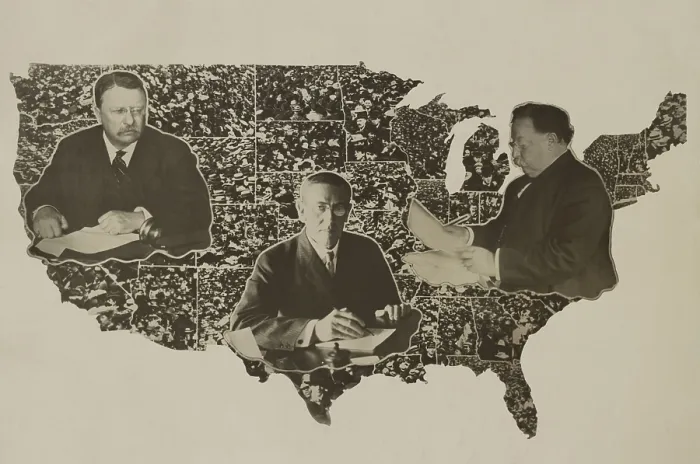 Framed Print : Portraits of Theodore Roosevelt, Woodrow Wilson, and William Taft, on a map of US in 1912