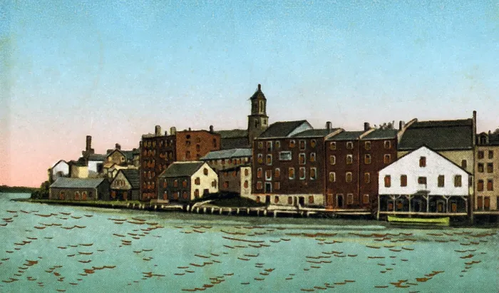 Framed Print : Portsmouth, N.H. Rivermouth Landing. color halftone, ca. 1905