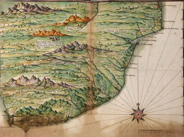 Framed Print : Portuguese map showing detailed views of the South Eastern tip of Africa (present day South Africa)from a 1630 atlas