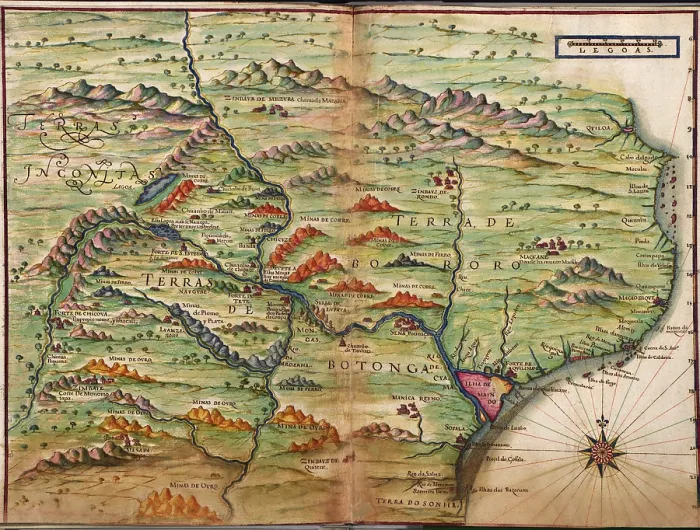 Framed Print : Portuguese maps showing detailed views of Zambezia (present day Mozambique )in Eastern Africa from a 1630 atlas