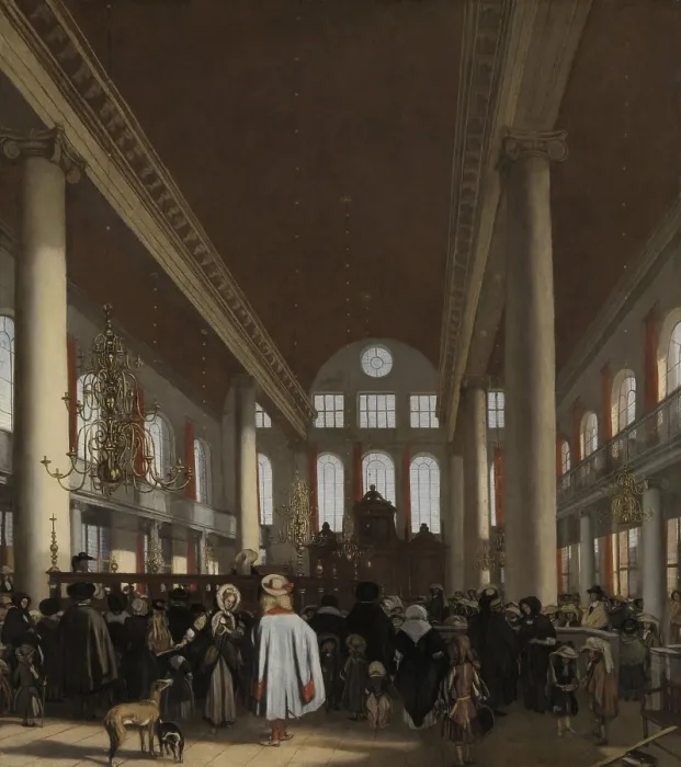 Framed Print : Portuguese Synagogue in Amsterdam, by Emanuel de Witte, 1680, Dutch painting, oil on canvas. Jewish service in the Sephardic synagogue in Amsterdam, completed in 1675 Framed Print : Portuguese Synagogue in Amsterdam, by Emanuel de Witte, 1680, Dutch painting, oil on canvas. Jewish service in the Sephardic synagogue in Amsterdam, completed in 1675