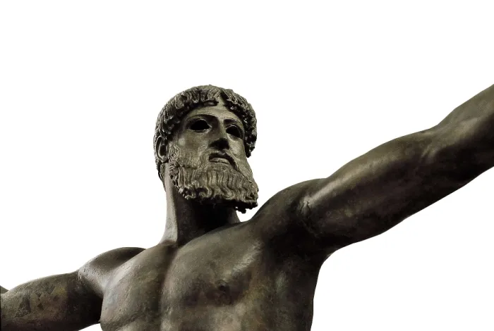 Framed Print : The Poseidon of Artemision. 460 BC. Classical Greek art. Sculpture on bronze. GREECE. Athens. National Museum of Archaeology. Proc: GREECE. EUBOEA