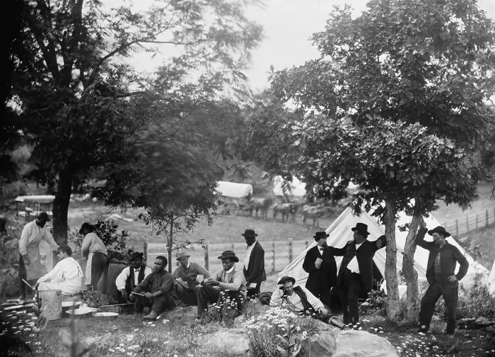 Framed Print : Post-US Civil War, July 1865. Gettysburg, Pennsylvania. The camp of Captain John J