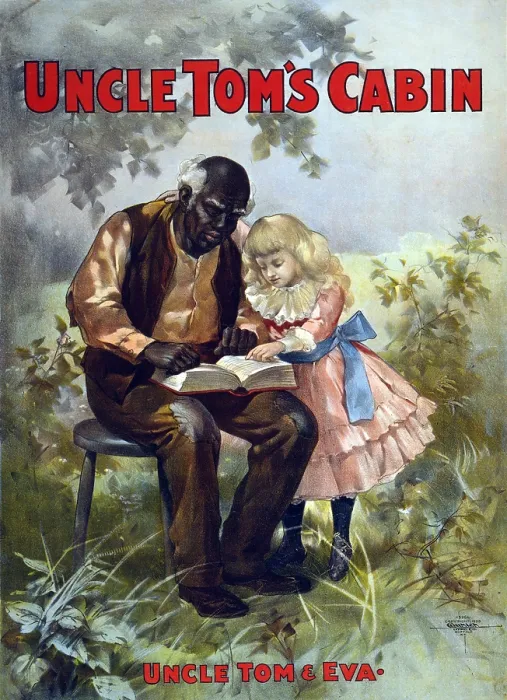 Framed Print : Poster for an 1899 theatrical production of Harriett Beecher Stowe's, Uncle Tom's Cabin showing Uncle Tom and Eva reading