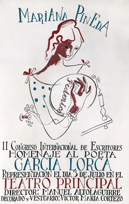 Framed Print : Poster advertising 'Mariana Pineda'. Performance in tribute to Garca Lorca at the 2nd International Congress of Writers (Valencia, 1937). SPAIN. Salamanca